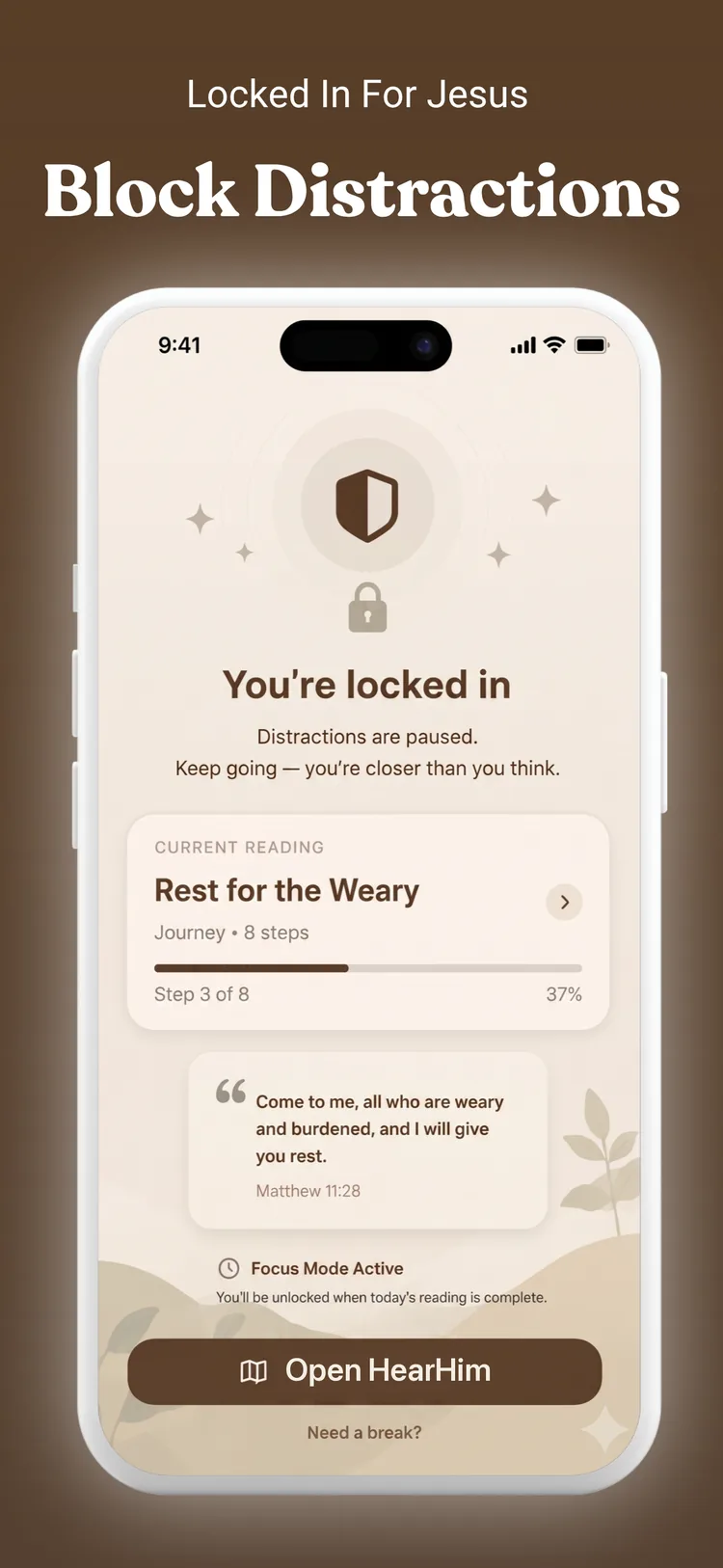HearHim Screen Time shield: You’re locked in until today’s reading is done